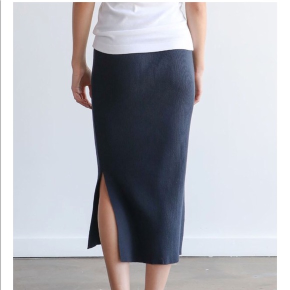Mijeong Park Rib Knit MIDI Skirt in Navy - Picture 4 of 11
